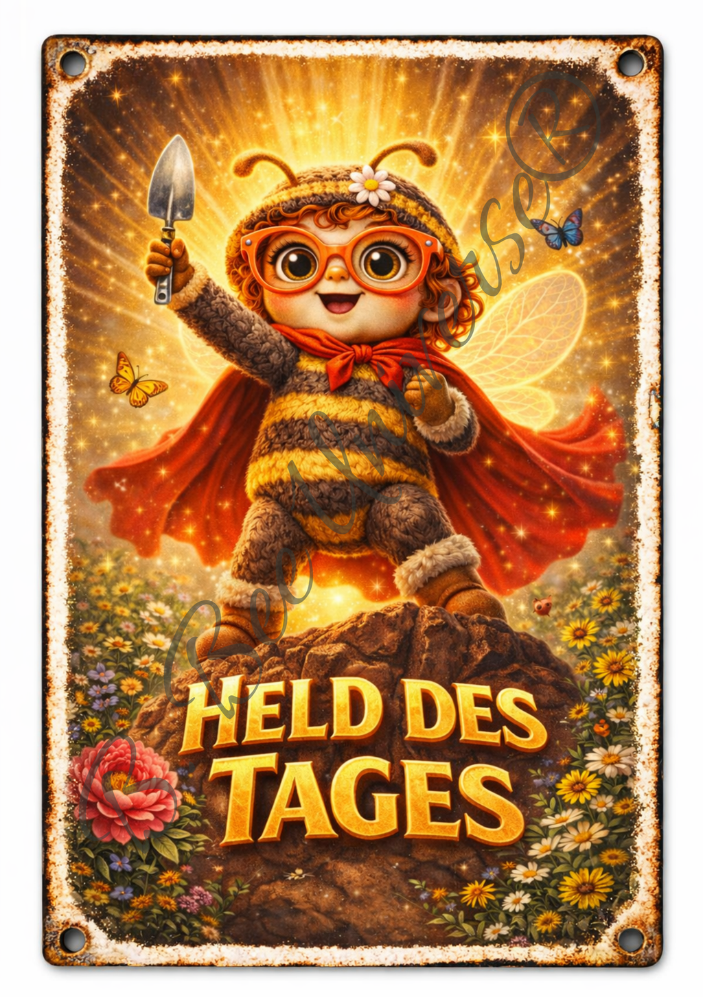 Emaille-Schild, Bella Bee "Held des Tages"