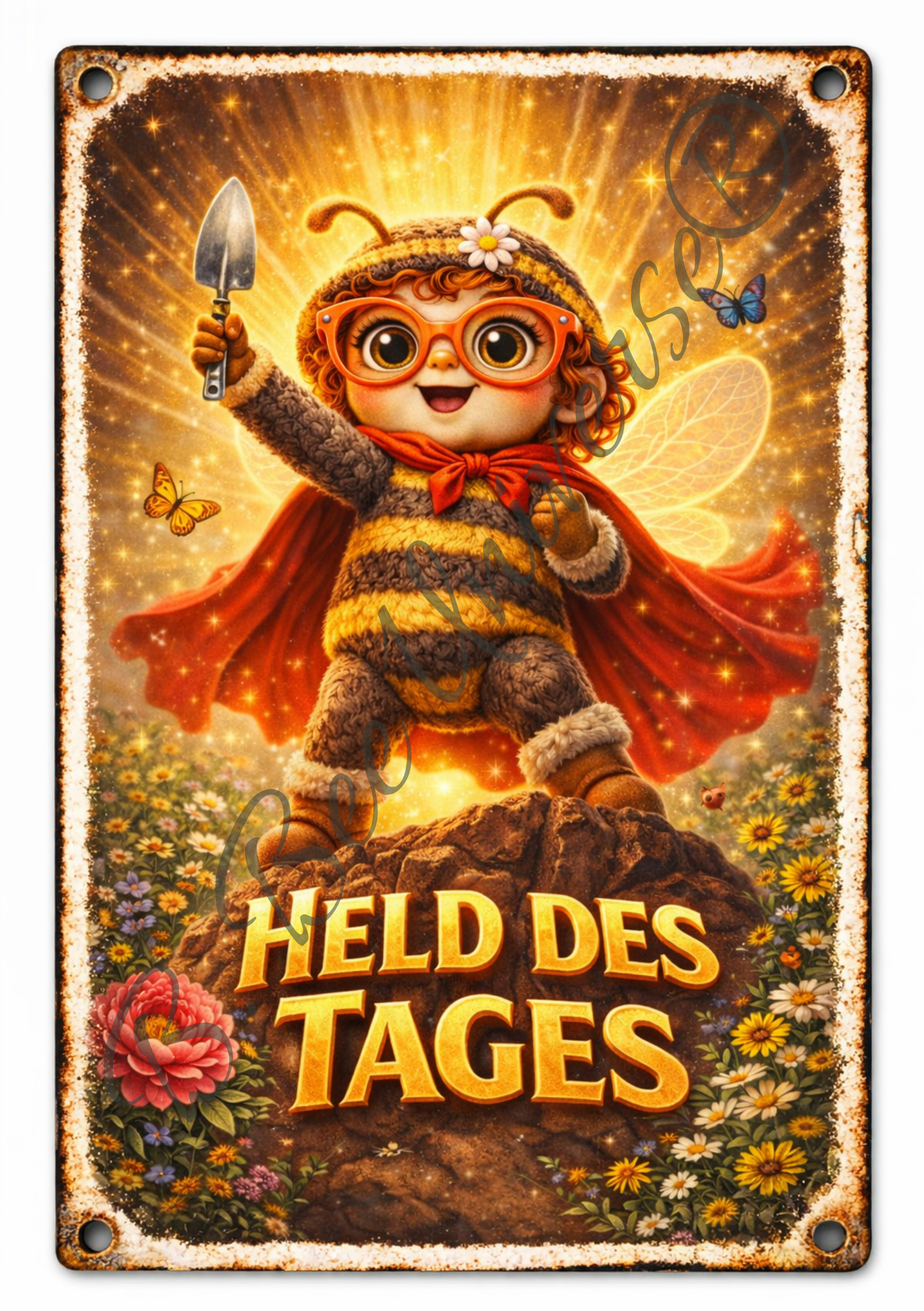 Emaille-Schild, Bella Bee "Held des Tages"