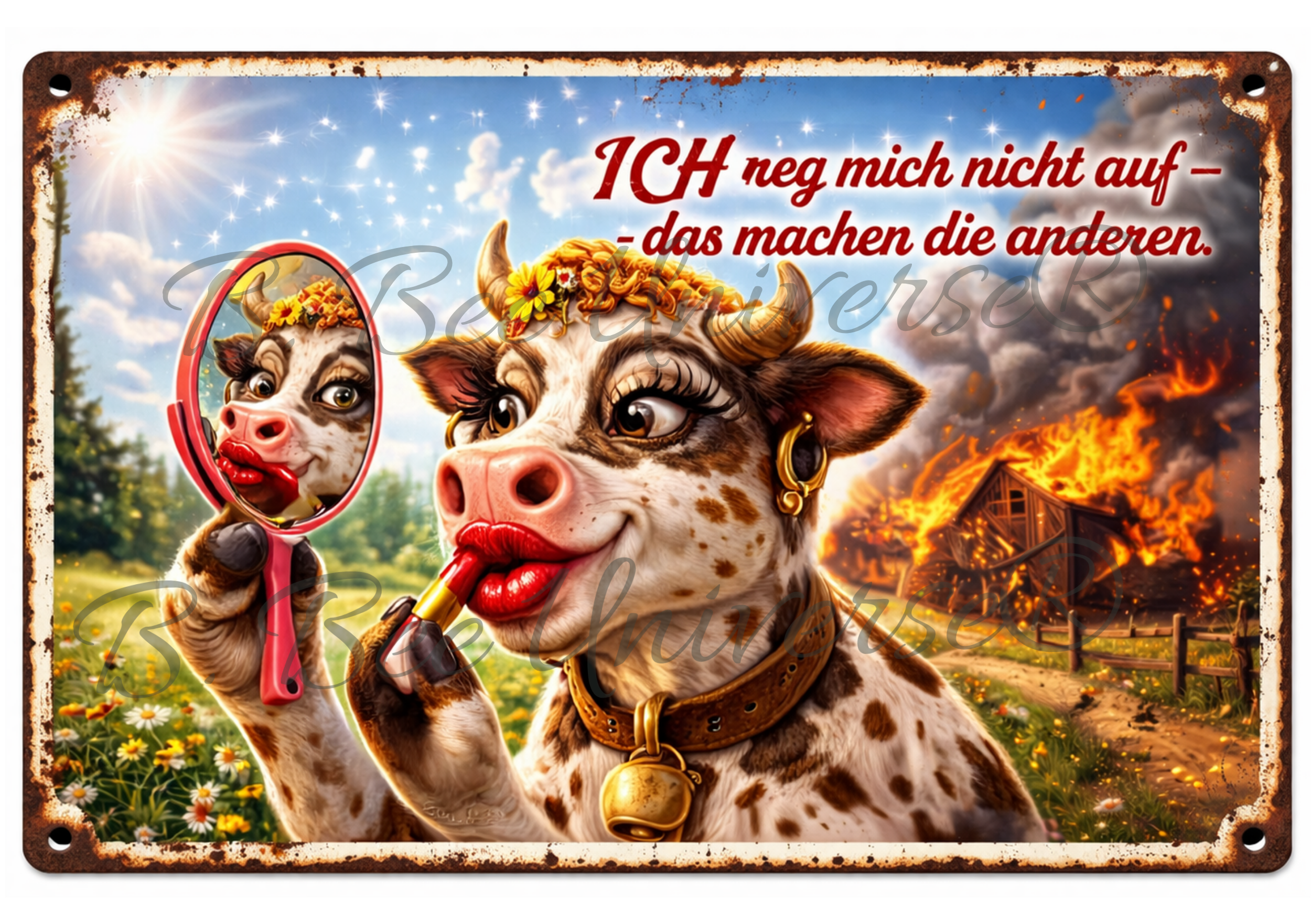 Emaille-Schild, Kuh "Ich rege mich nicht auf"