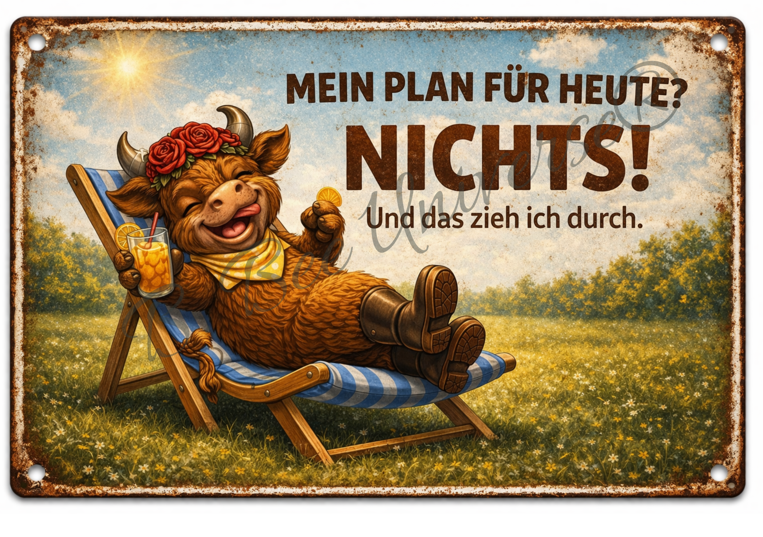 Emaille-Schild, Teah die Kuh "Mein Plan für Heute? Nichts!"