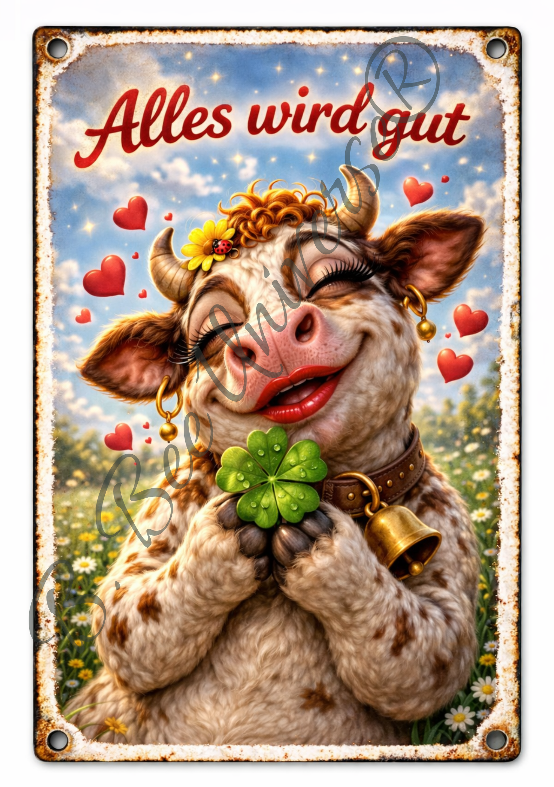 Emaille-Schild, Kuh "Alles wird gut"