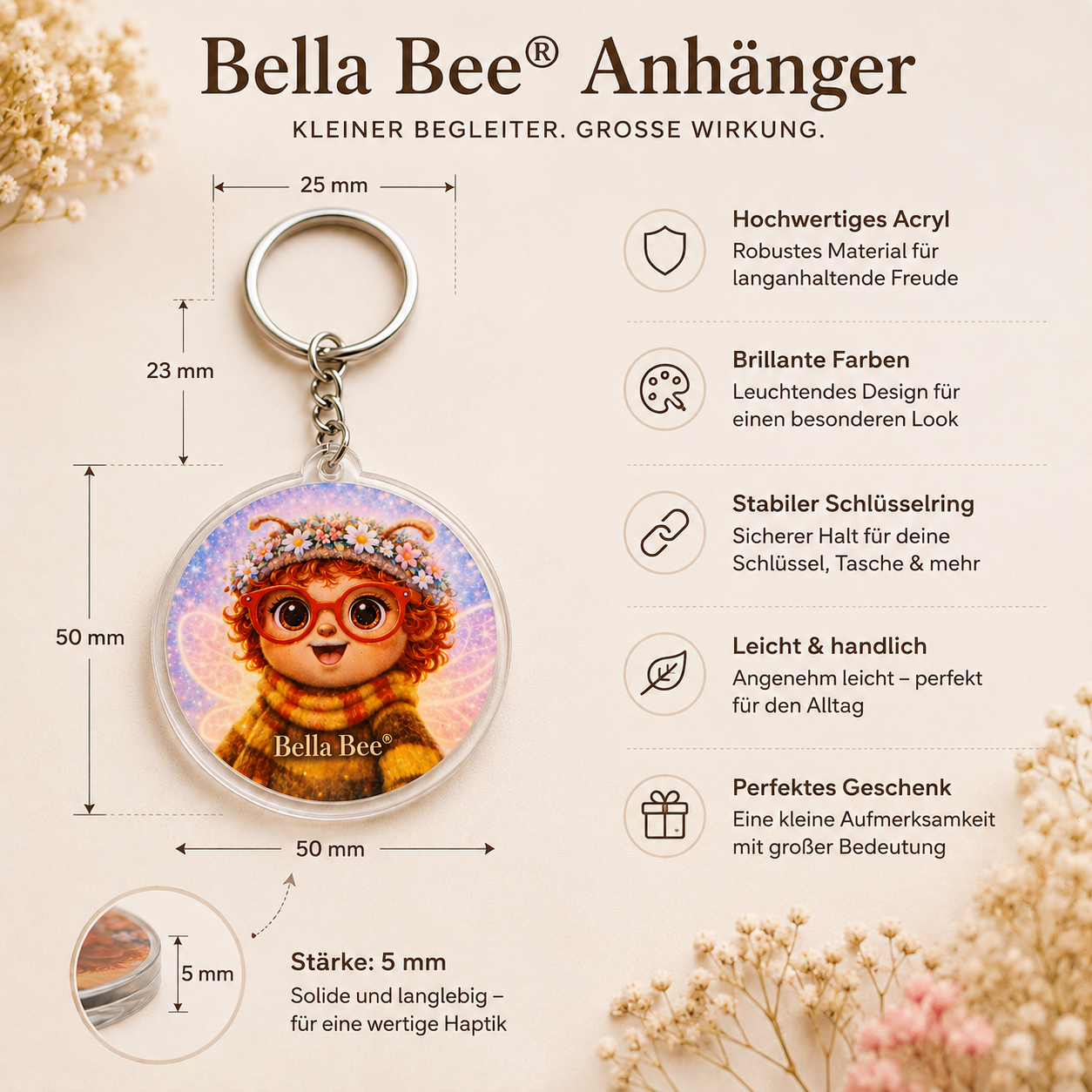 Bella Bee® Acryl-Schlüsselanhänger – Rund