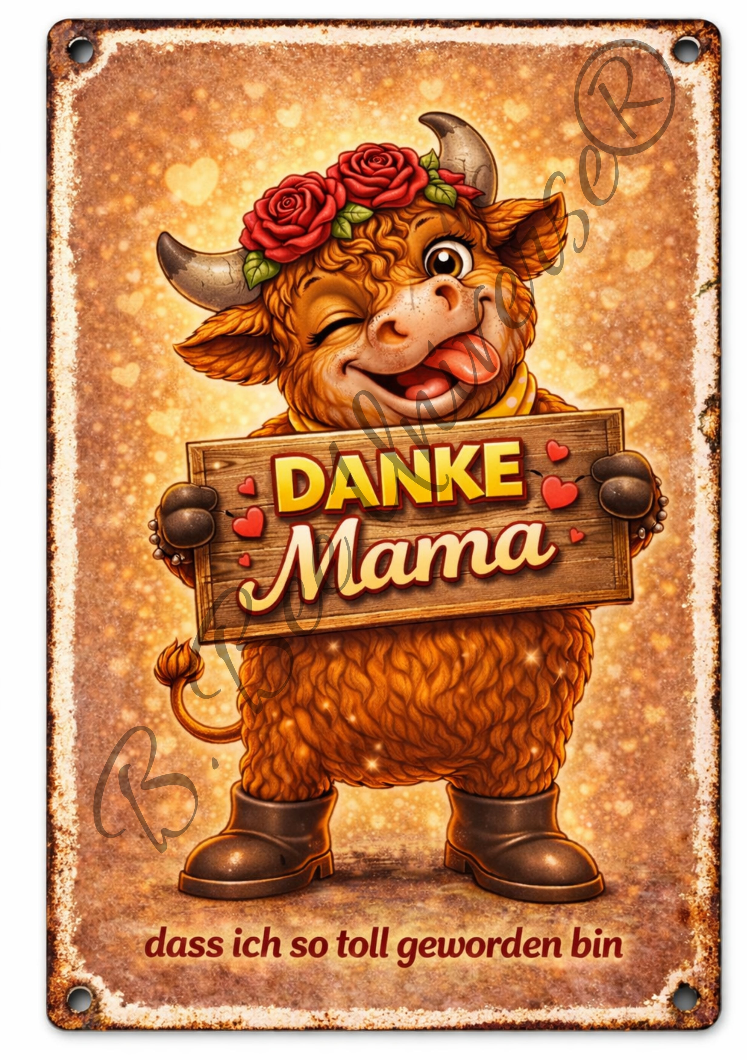 Emaille-Schild, Teah die Kuh - Danke Mama, das ich so toll geworden bin