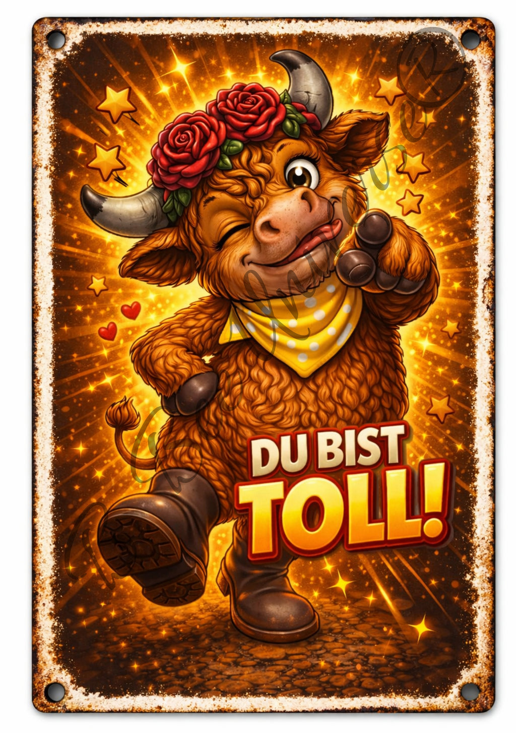Emaille-Schild, Teah die Kuh - Du bist Toll!