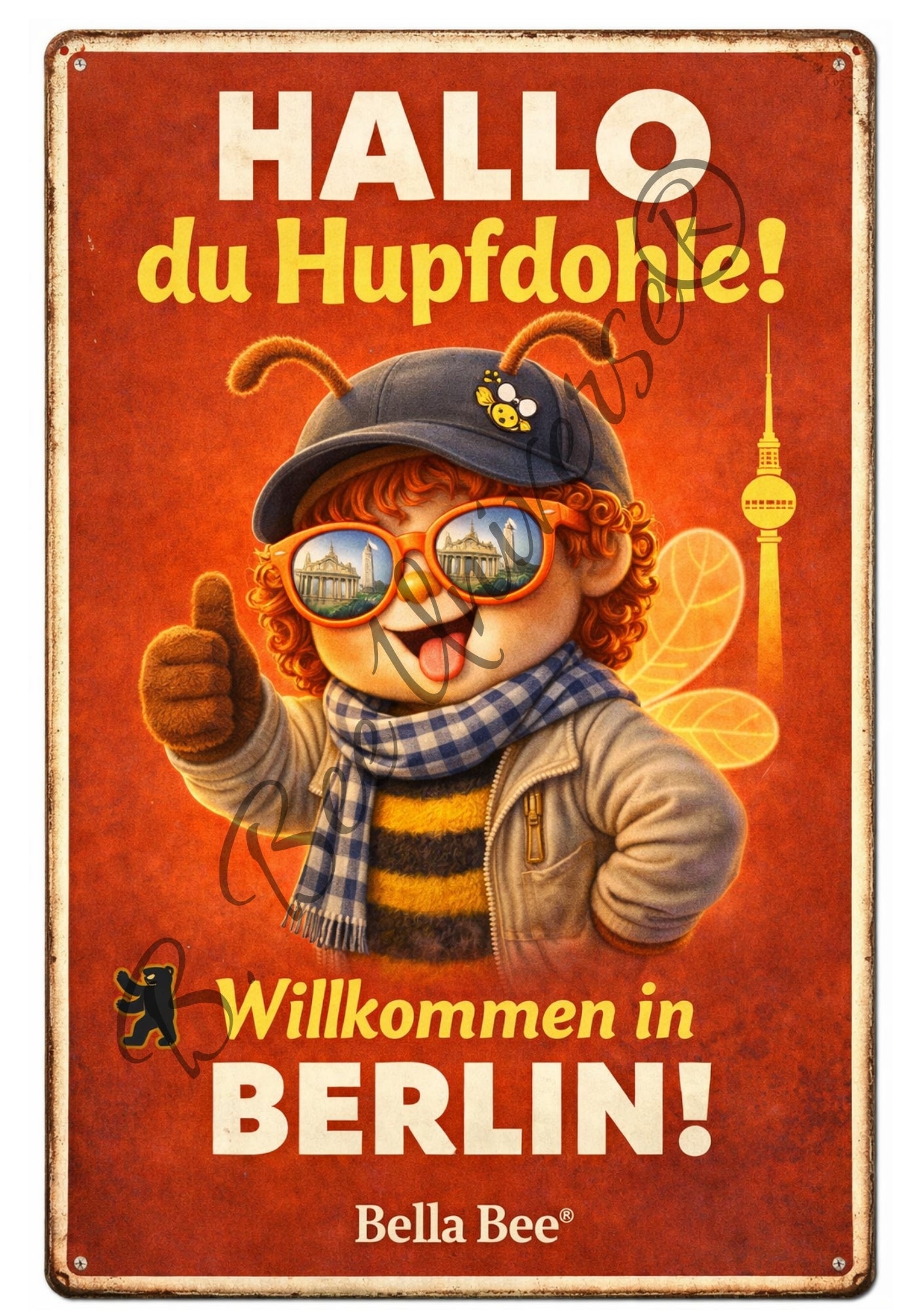 Emaille-Schild, Bella Bee  "Hallo du Hupfdohle!“