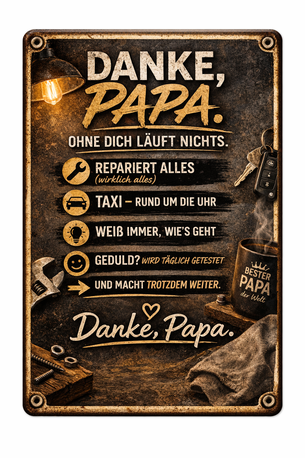 Emailleschild - Danke, Papa – Ohne dich läuft nichts