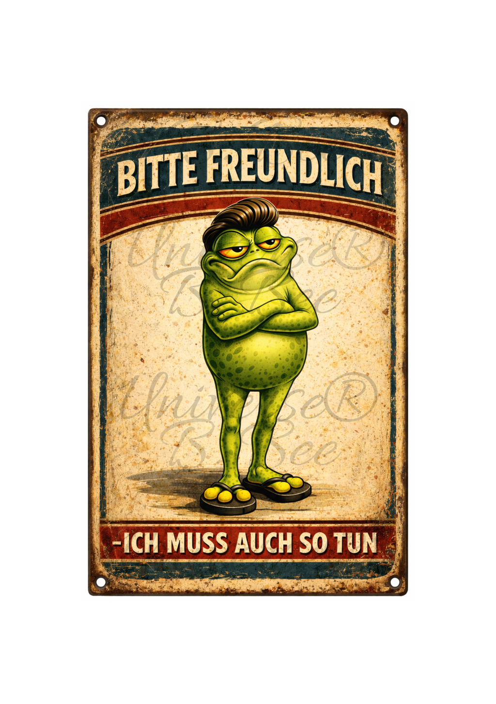 Emaille-Schild „Bitte freundlich – ich muss auch so tun“ -  FIK der Frosch