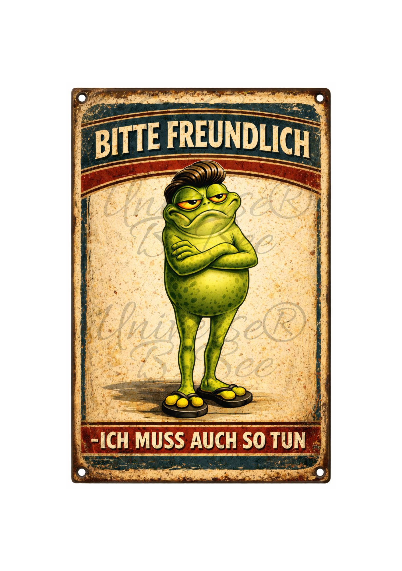 Emaille-Schild „Bitte freundlich – ich muss auch so tun“ -  FIK der Frosch