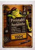 Emailleschild - Fik der Frosch – Preistafel für Auskünfte