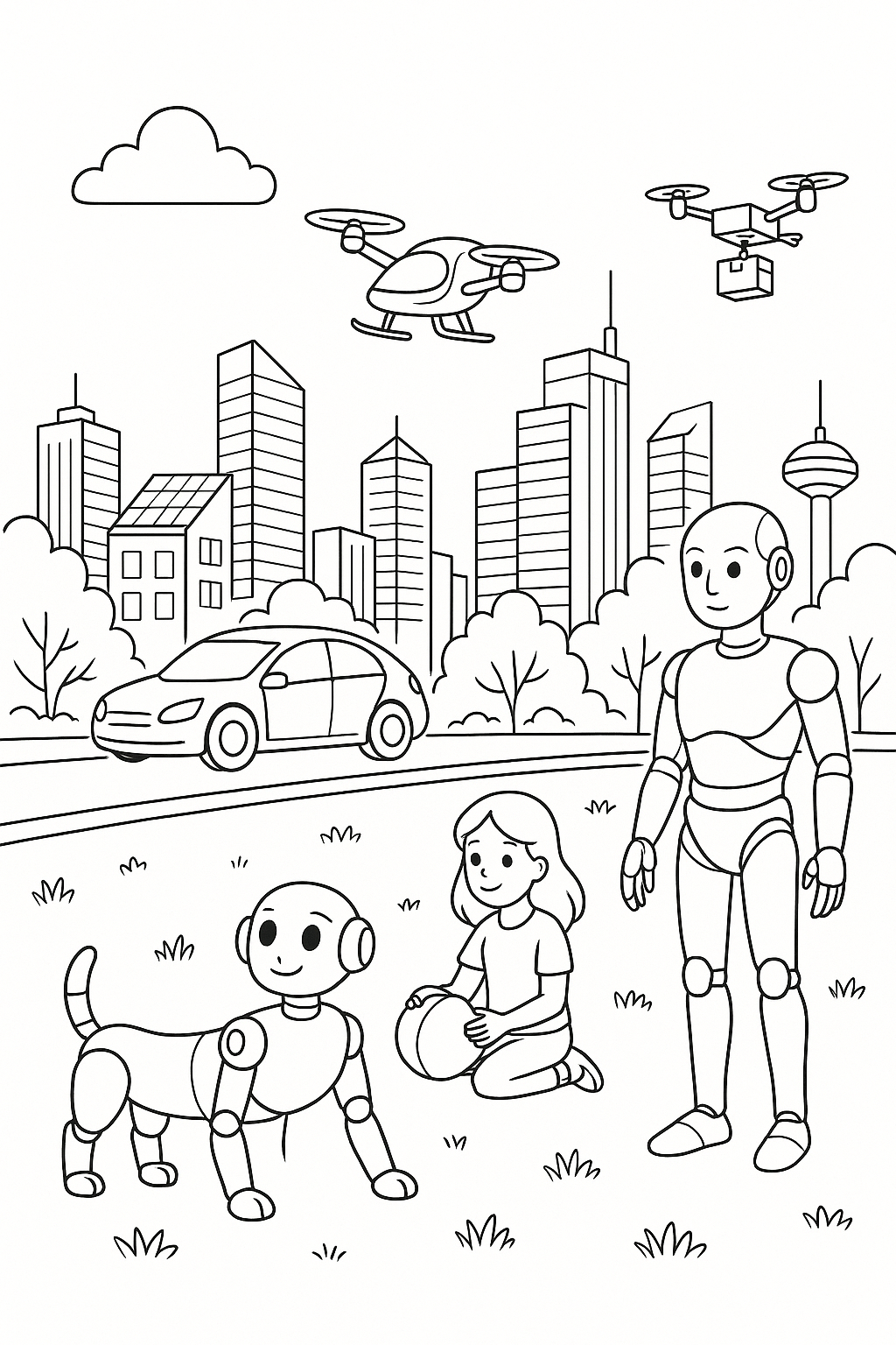 Malbuch, Freunde der Zukunft – Das fröhliche Malbuch für kleine Entdecker