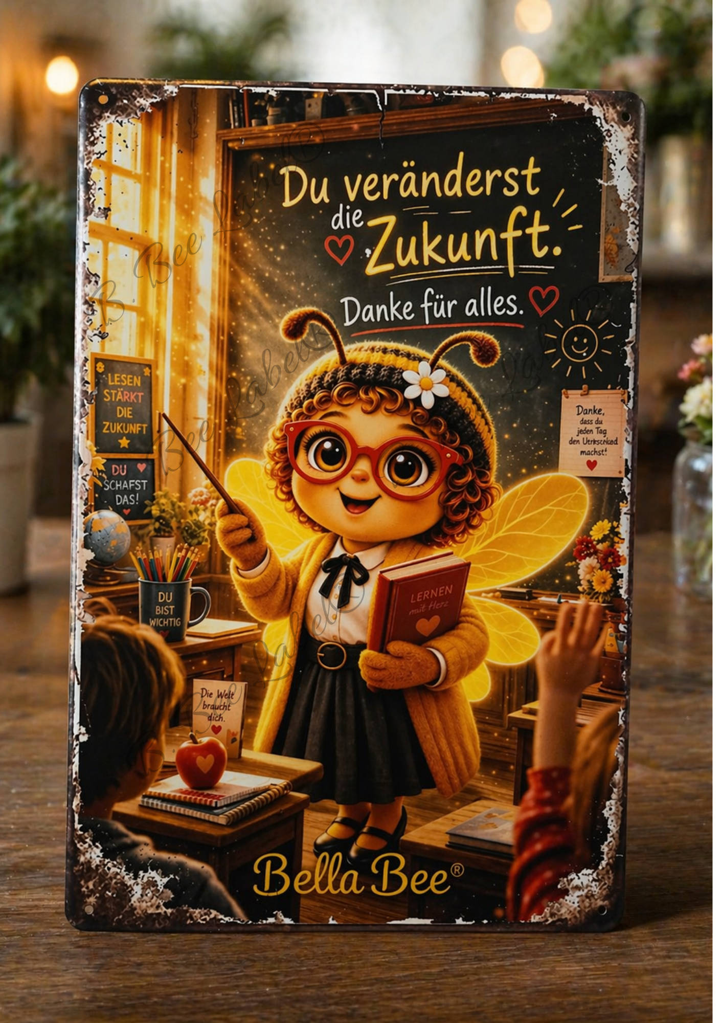 Emailleschild, Bella Bee - Dankeschön an Lehrerin
