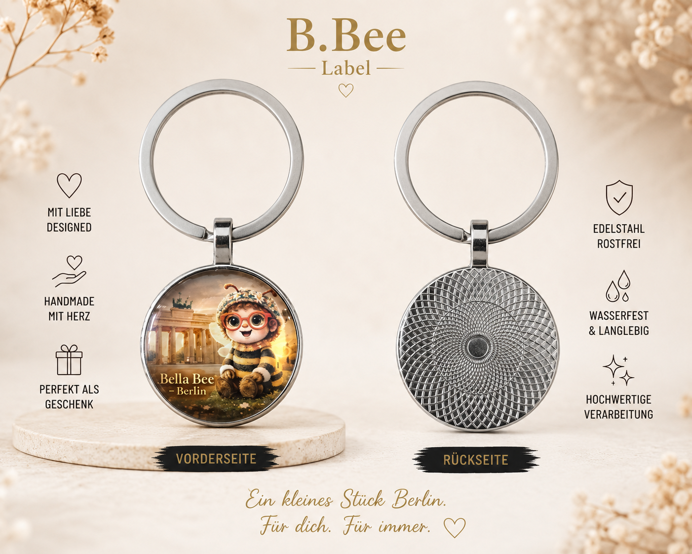 Bella Bee – Berlin, Schlüsselanhänger aus Edelstahl,  Berlin Edition,