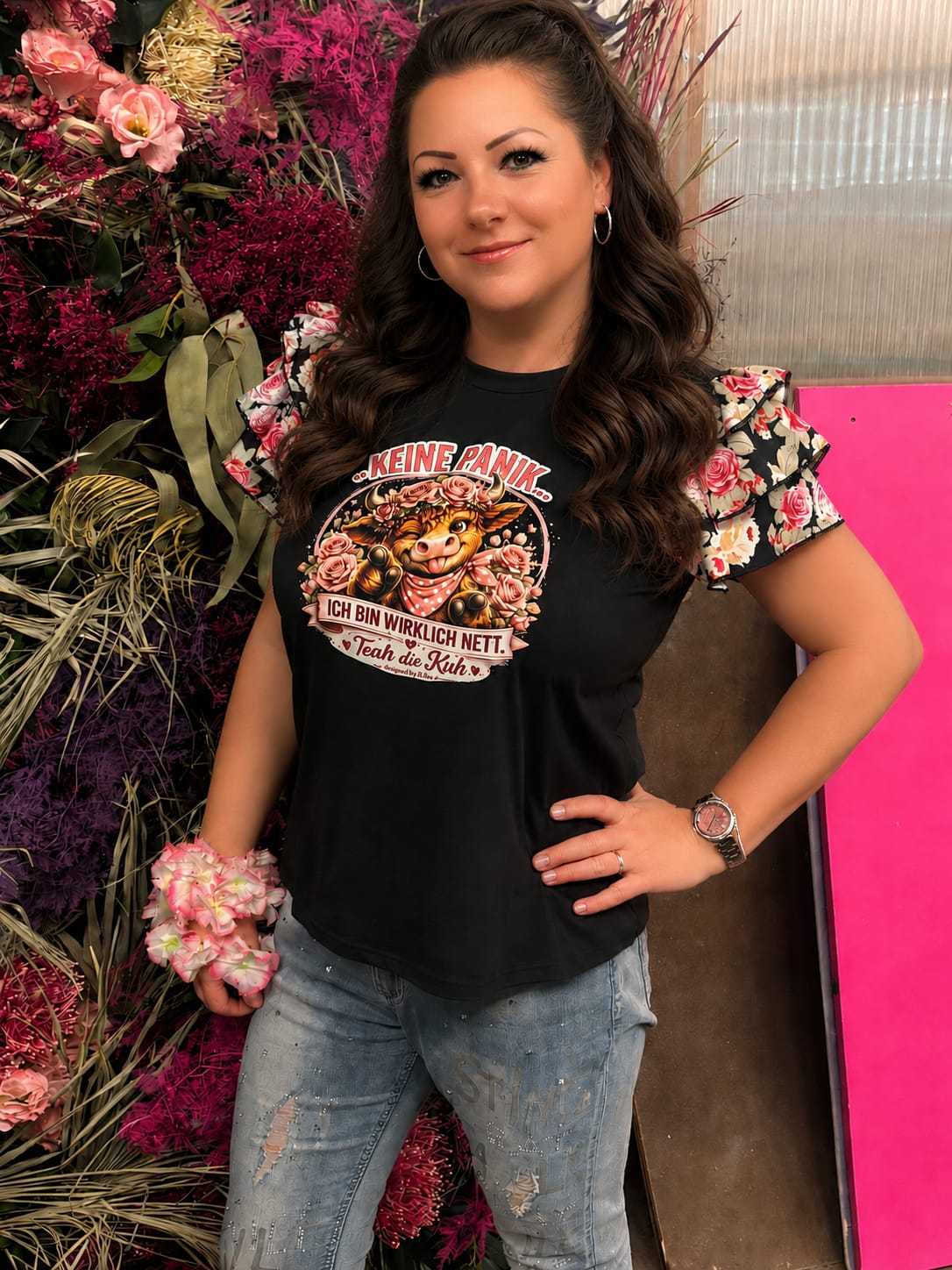 Damen-Shirt „Keine Panik… ich bin wirklich nett.“ – Teah die Kuh