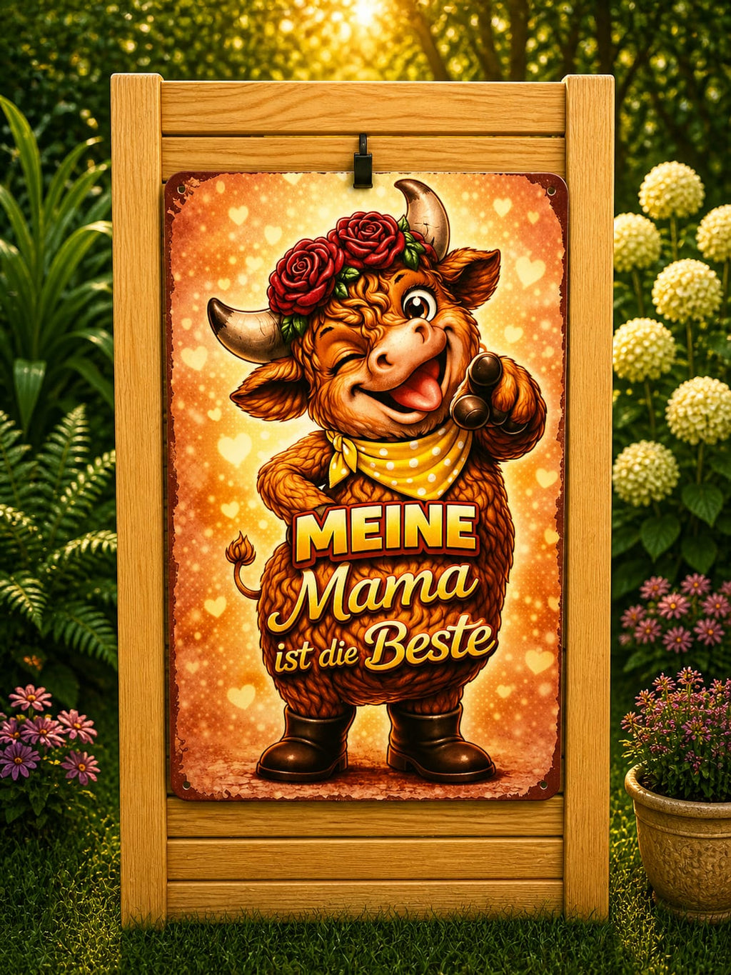 Emailleschild Teah die Kuh – „Meine Mama ist die Beste“,