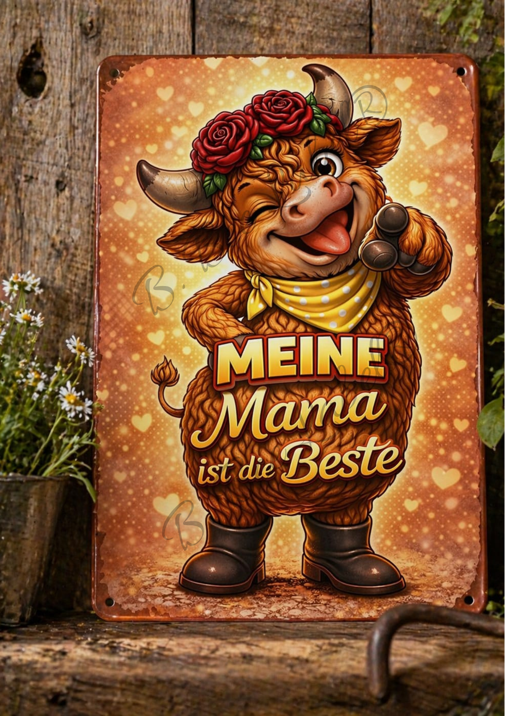 Emailleschild Teah die Kuh – „Meine Mama ist die Beste“,