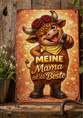 Emailleschild Teah die Kuh – „Meine Mama ist die Beste“,