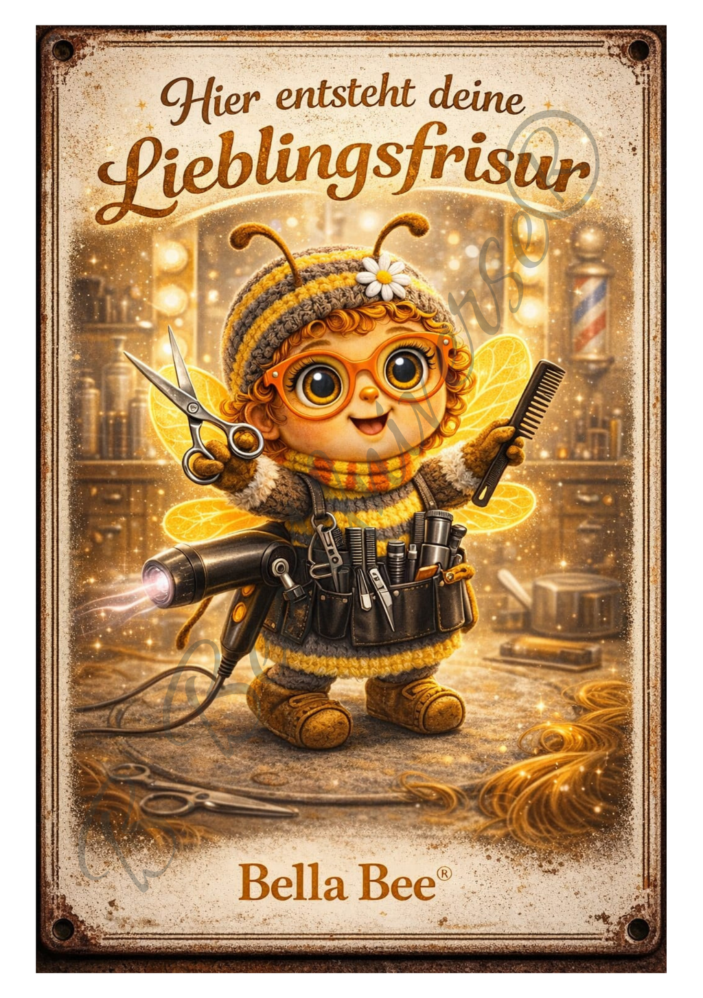 Emaille Schild – Bella Bee „Hier entsteht deine Lieblingsfrisur“ Friseur